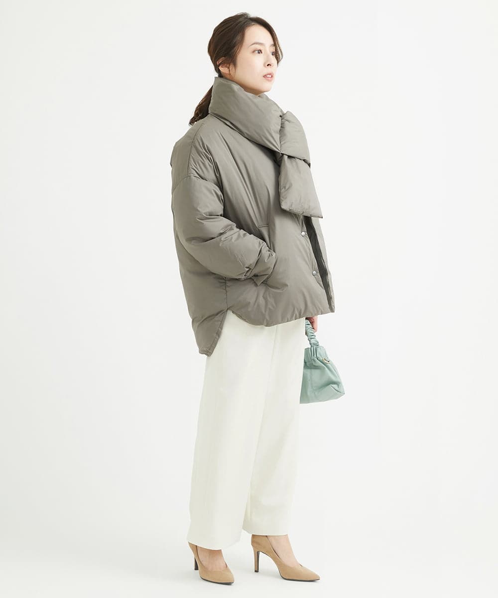 F1VAV46260 MK MICHEL KLEIN(小さいサイズ)(メゾン ドゥ サンク) 【小さいサイズ】マフラー付きノーカラー中綿コート アイボリー