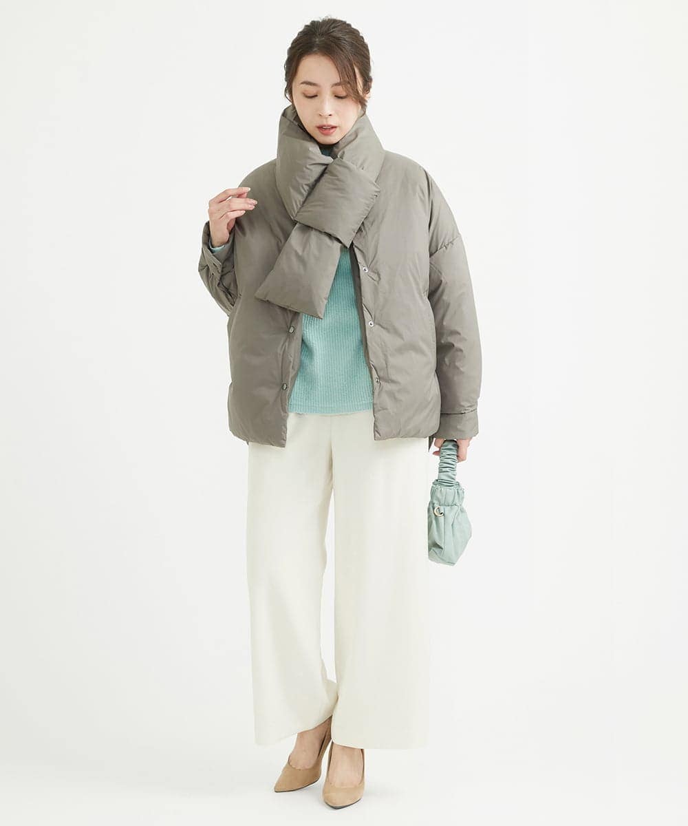 F1VAV46260 MK MICHEL KLEIN(小さいサイズ)(メゾン ドゥ サンク) 【小さいサイズ】マフラー付きノーカラー中綿コート アイボリー