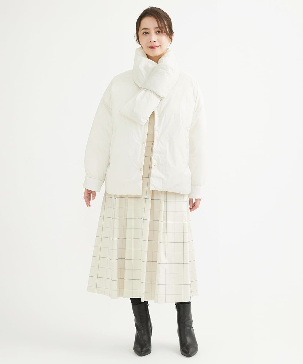 F1VAV46260 MK MICHEL KLEIN(小さいサイズ)(メゾン ドゥ サンク) 【小さいサイズ】マフラー付きノーカラー中綿コート アイボリー