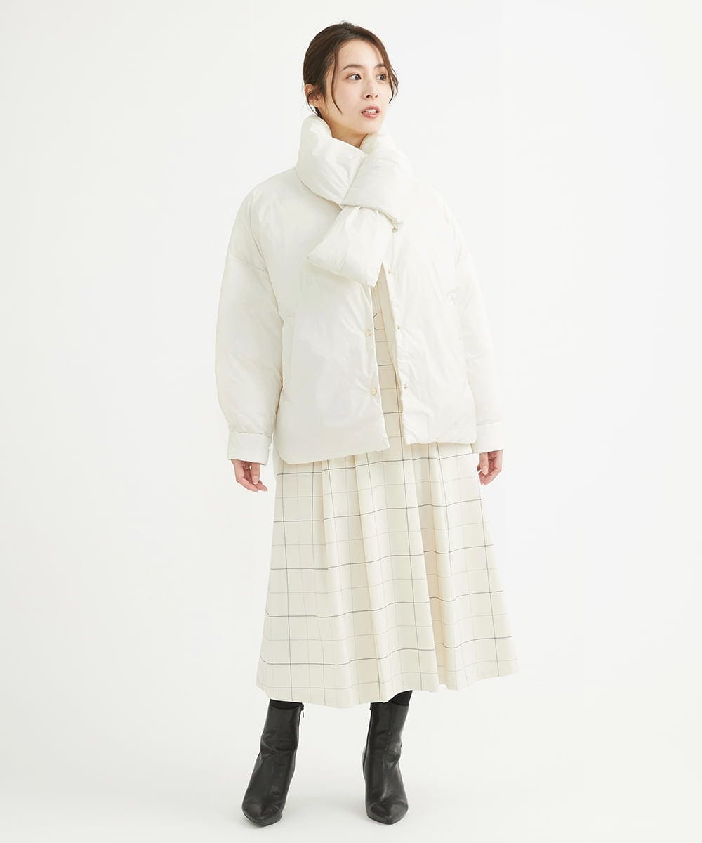F1VAV46260 MK MICHEL KLEIN(小さいサイズ)(メゾン ドゥ サンク) 【小さいサイズ】マフラー付きノーカラー中綿コート アイボリー