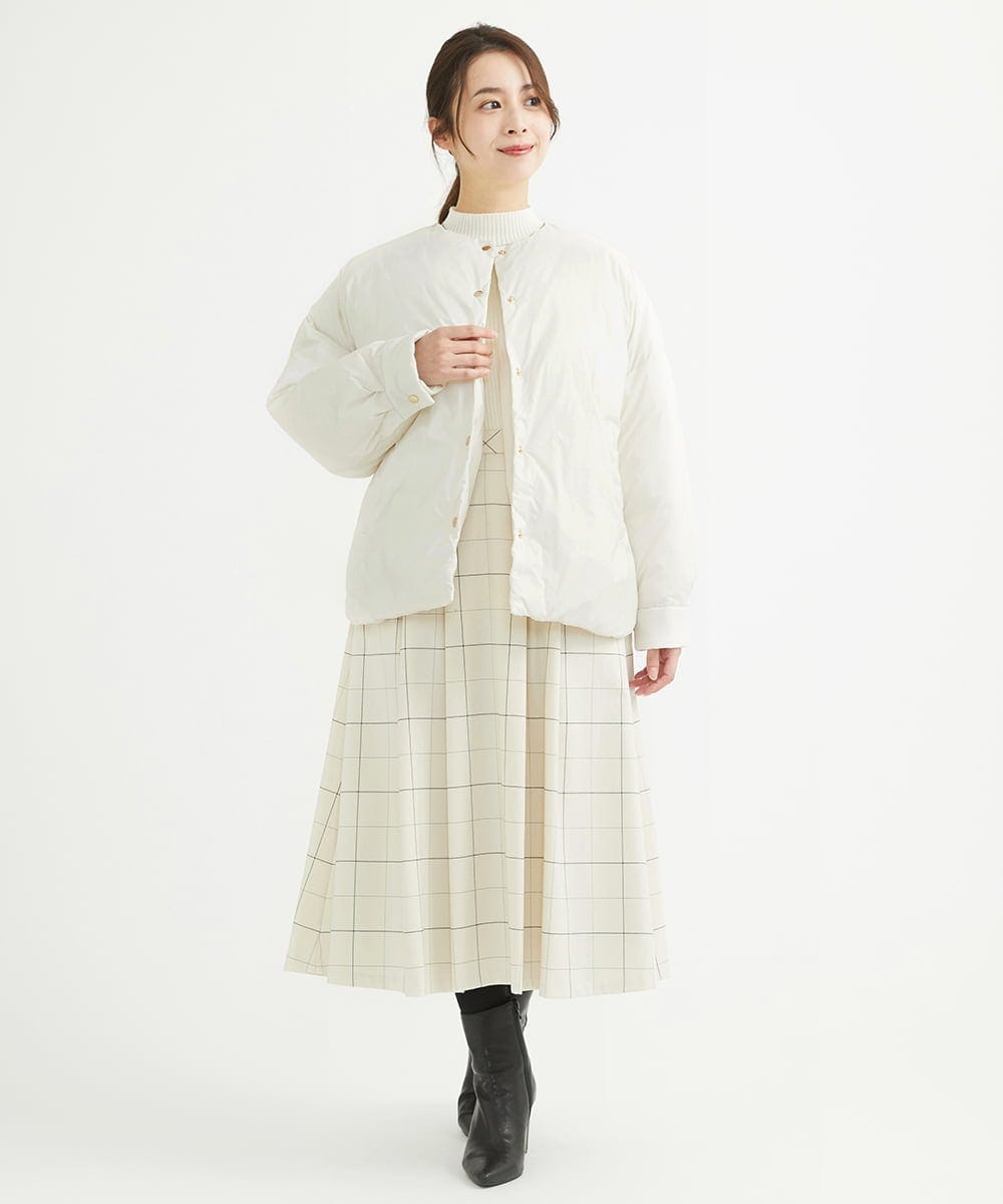 F1VAV46260 MK MICHEL KLEIN(小さいサイズ)(メゾン ドゥ サンク) 【小さいサイズ】マフラー付きノーカラー中綿コート アイボリー