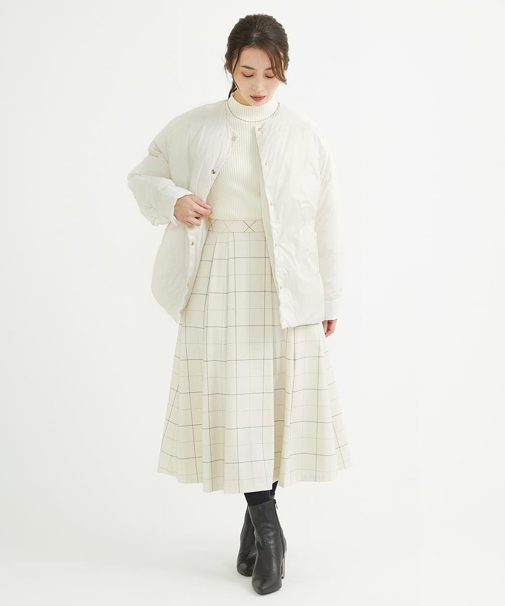 F1VAV46260 MK MICHEL KLEIN(小さいサイズ)(メゾン ドゥ サンク) 【小さいサイズ】マフラー付きノーカラー中綿コート アイボリー