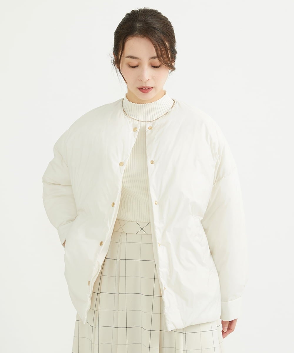 F1VAV46260 MK MICHEL KLEIN(小さいサイズ)(メゾン ドゥ サンク) 【小さいサイズ】マフラー付きノーカラー中綿コート アイボリー