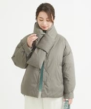 F1VAV46260 MK MICHEL KLEIN(小さいサイズ)(メゾン ドゥ サンク) 【小さいサイズ】マフラー付きノーカラー中綿コート モカ