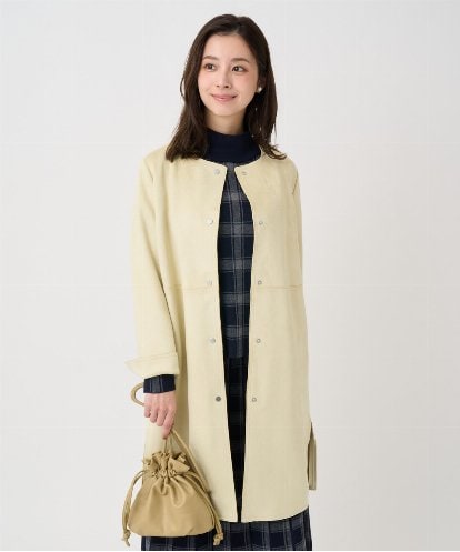 F1VDD32220  【小さいサイズ】フェイクスウェードノーカラーコート/洗える