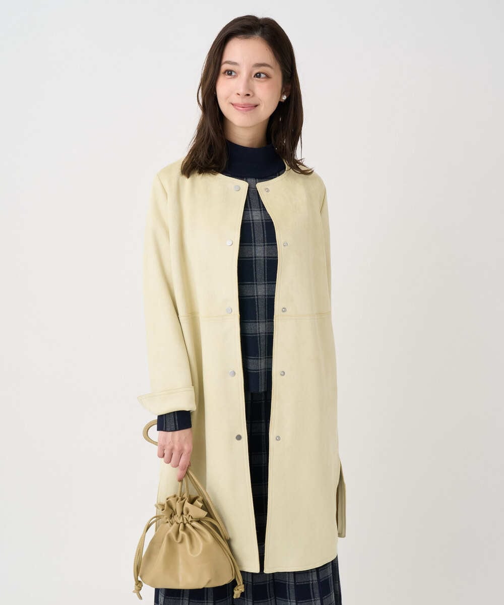 F1VDD32220 MK MICHEL KLEIN(小さいサイズ)(メゾン ドゥ サンク) 【小さいサイズ】フェイクスウェードノーカラーコート/洗える ライトイエロー