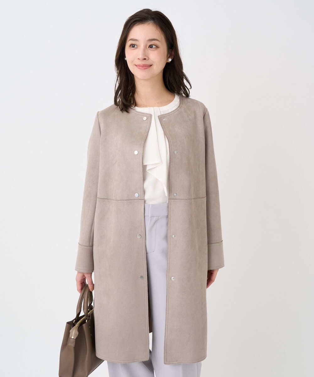 F1VDD32220 MK MICHEL KLEIN(小さいサイズ)(メゾン ドゥ サンク) 【小さいサイズ】フェイクスウェードノーカラーコート/洗える ライトイエロー