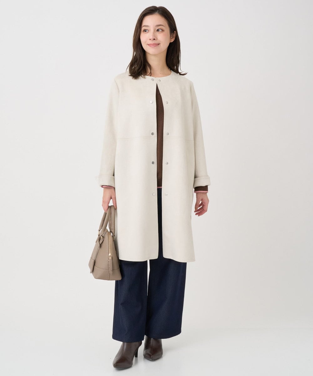 F1VDD32220 MK MICHEL KLEIN(小さいサイズ)(メゾン ドゥ サンク) 【小さいサイズ】フェイクスウェードノーカラーコート/洗える ライトイエロー