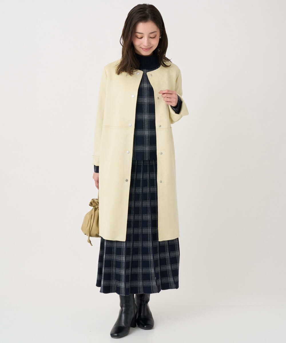 F1VDD32220 MK MICHEL KLEIN(小さいサイズ)(メゾン ドゥ サンク) 【小さいサイズ】フェイクスウェードノーカラーコート/洗える ライトイエロー