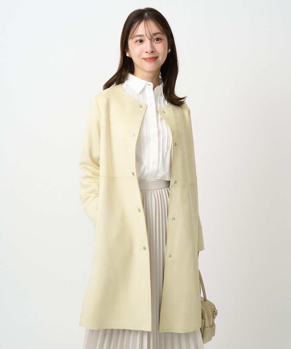 F1VDD32220 MK MICHEL KLEIN(小さいサイズ)(メゾン ドゥ サンク) 【小さいサイズ】フェイクスウェードノーカラーコート/洗える ライトイエロー