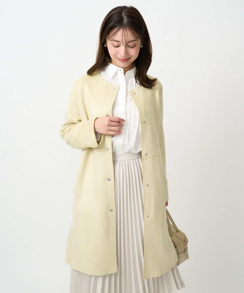 F1VDD32220 MK MICHEL KLEIN(小さいサイズ)(メゾン ドゥ サンク) 【小さいサイズ】フェイクスウェードノーカラーコート/洗える ライトイエロー