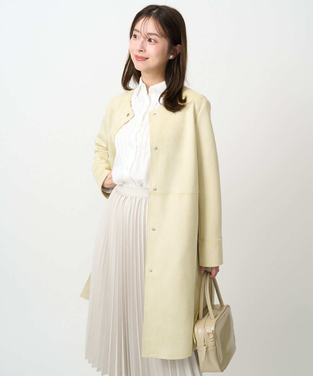 F1VDD32220 MK MICHEL KLEIN(小さいサイズ)(メゾン ドゥ サンク) 【小さいサイズ】フェイクスウェードノーカラーコート/洗える ライトイエロー