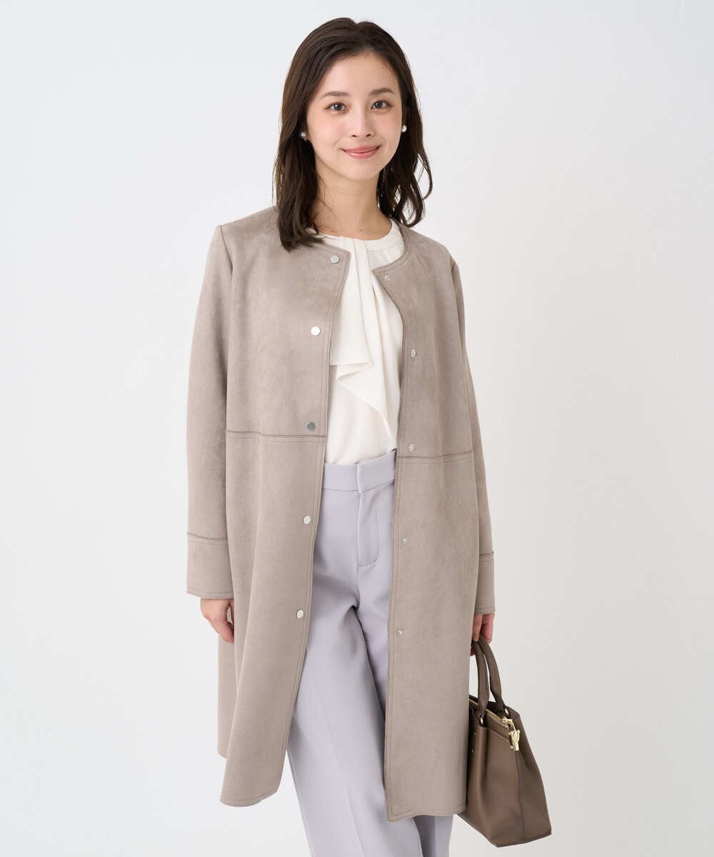 F1VDD32220 MK MICHEL KLEIN(小さいサイズ)(メゾン ドゥ サンク) 【小さいサイズ】フェイクスウェードノーカラーコート/洗える ライトイエロー