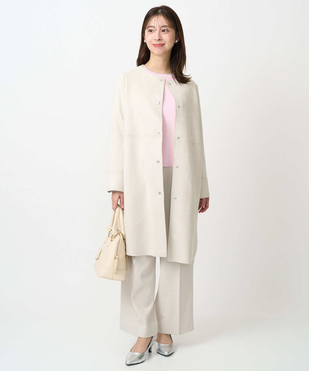 F1VDD32220 MK MICHEL KLEIN(小さいサイズ)(メゾン ドゥ サンク) 【小さいサイズ】フェイクスウェードノーカラーコート/洗える ライトイエロー