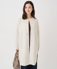 F1VDD32220 MK MICHEL KLEIN(小さいサイズ)(メゾン ドゥ サンク) 【小さいサイズ】フェイクスウェードノーカラーコート/洗える ライトイエロー