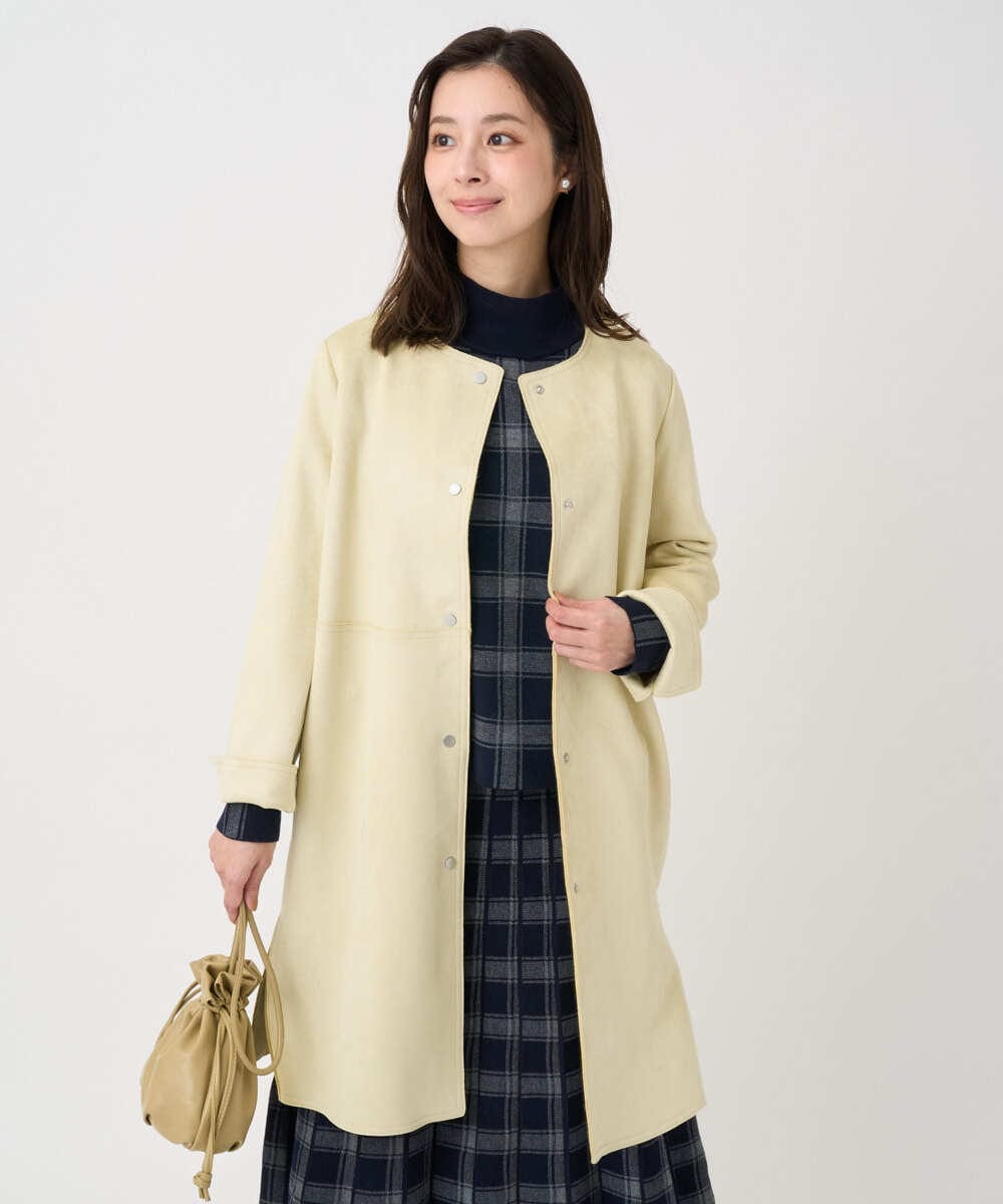 F1VDD32220 MK MICHEL KLEIN(小さいサイズ)(メゾン ドゥ サンク) 【小さいサイズ】フェイクスウェードノーカラーコート/洗える ライトイエロー