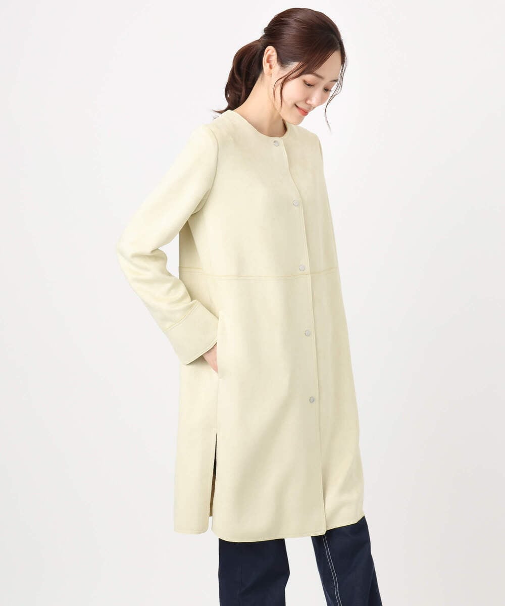 F1VDD32220 MK MICHEL KLEIN(小さいサイズ)(メゾン ドゥ サンク) 【小さいサイズ】フェイクスウェードノーカラーコート/洗える ライトイエロー