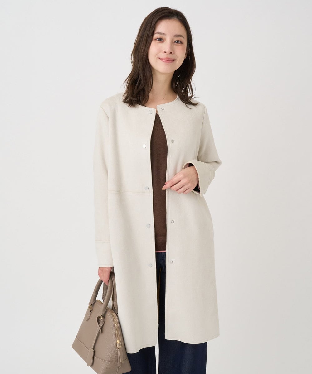 F1VDD32220 MK MICHEL KLEIN(小さいサイズ) 【小さいサイズ】フェイクスウェードノーカラーコート/洗える