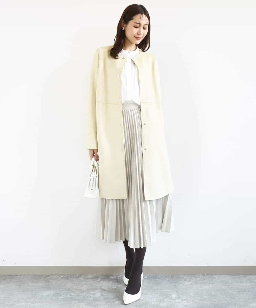 F1VDD32220 MK MICHEL KLEIN(小さいサイズ)(メゾン ドゥ サンク) フェイクスウェードノーカラーコート/洗える モカ