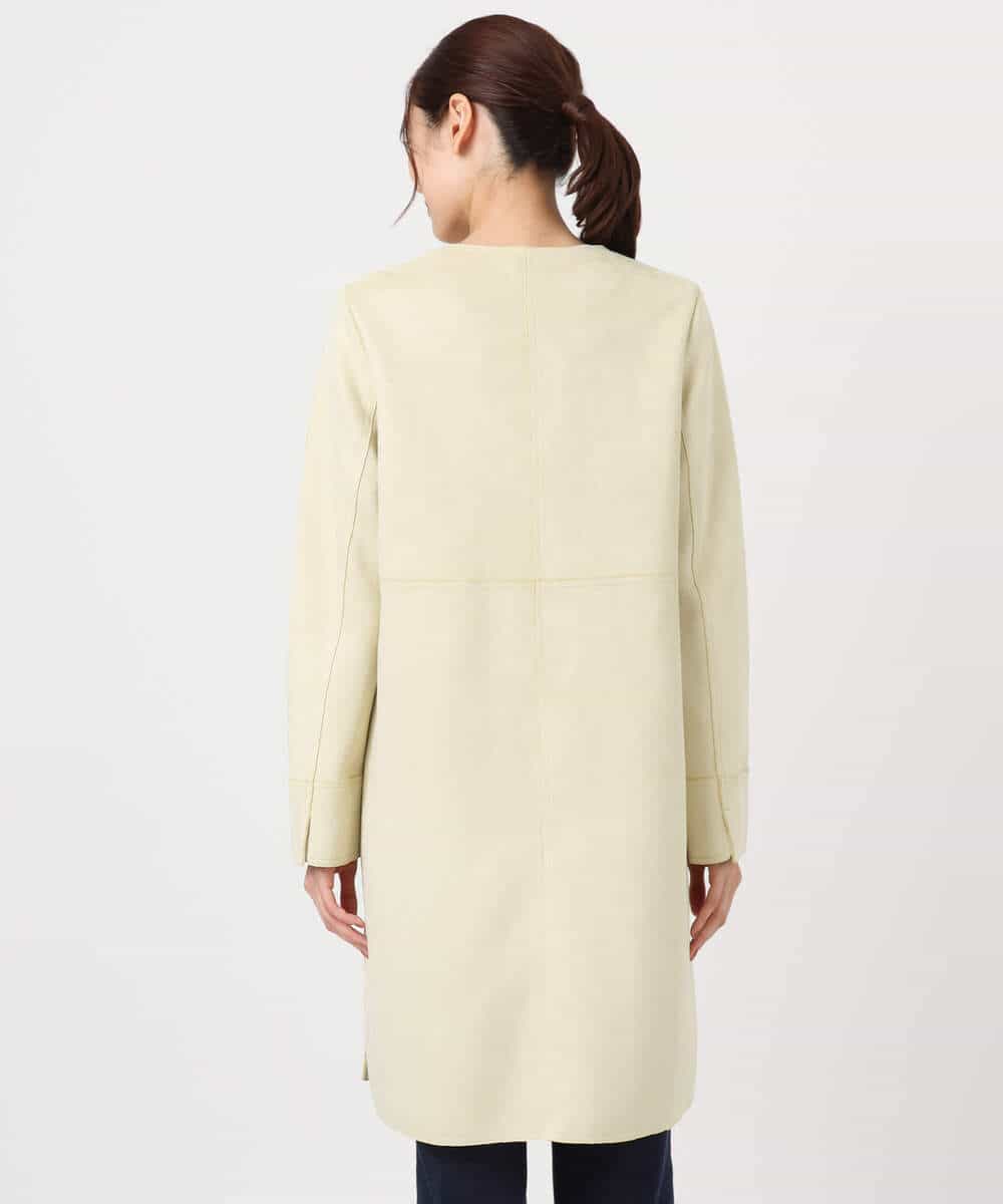 F1VDD32220 MK MICHEL KLEIN(小さいサイズ)(メゾン ドゥ サンク) フェイクスウェードノーカラーコート/洗える モカ