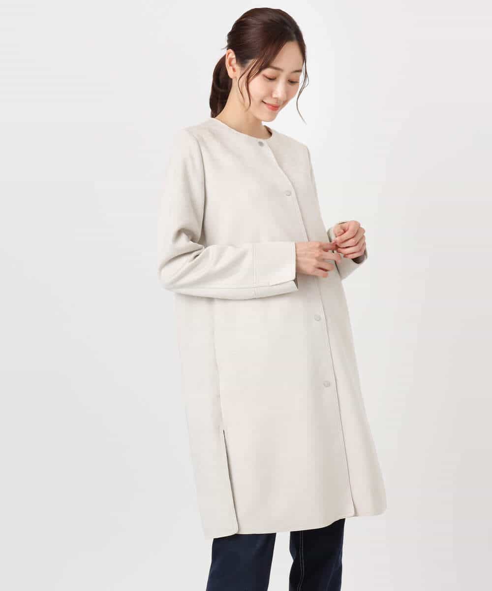 F1VDD32220 MK MICHEL KLEIN(小さいサイズ)(メゾン ドゥ サンク) フェイクスウェードノーカラーコート/洗える モカ