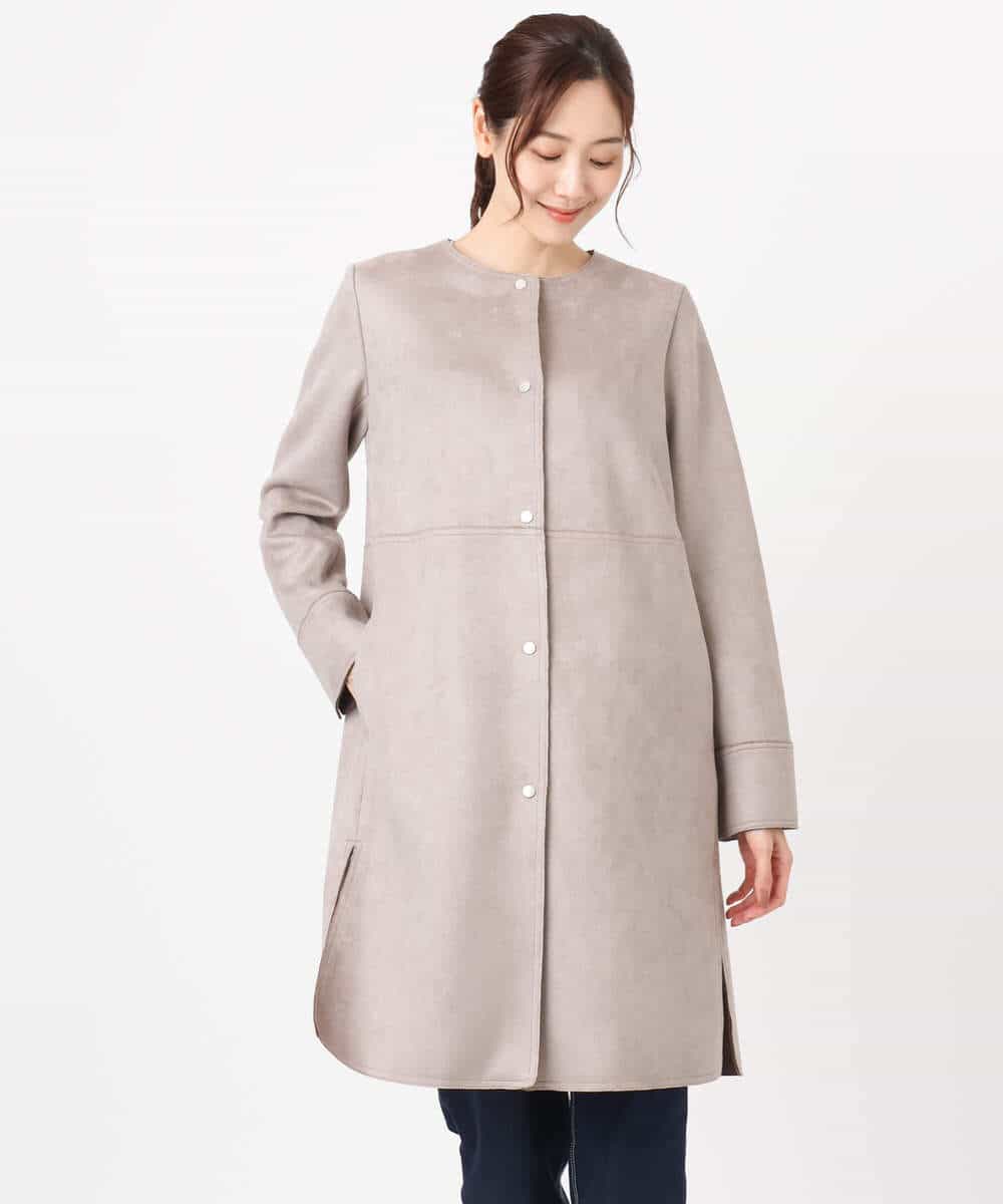 F1VDD32220 MK MICHEL KLEIN(小さいサイズ)(メゾン ドゥ サンク) フェイクスウェードノーカラーコート/洗える モカ