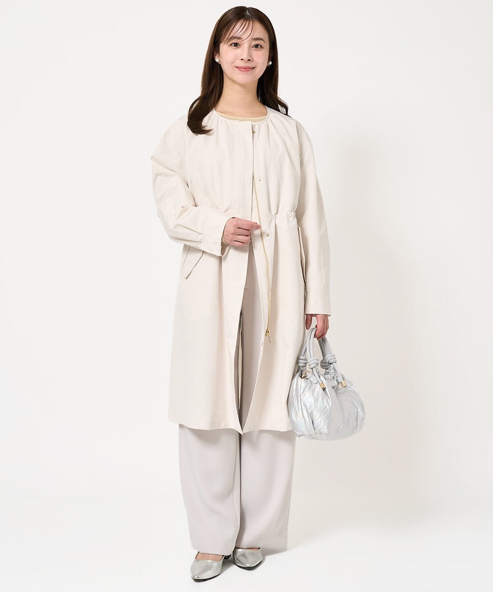 F1VFA26300 MK MICHEL KLEIN(小さいサイズ)(メゾン ドゥ サンク) 【小さいサイズ】タフタノーカラーロングコート/洗える アイボリー