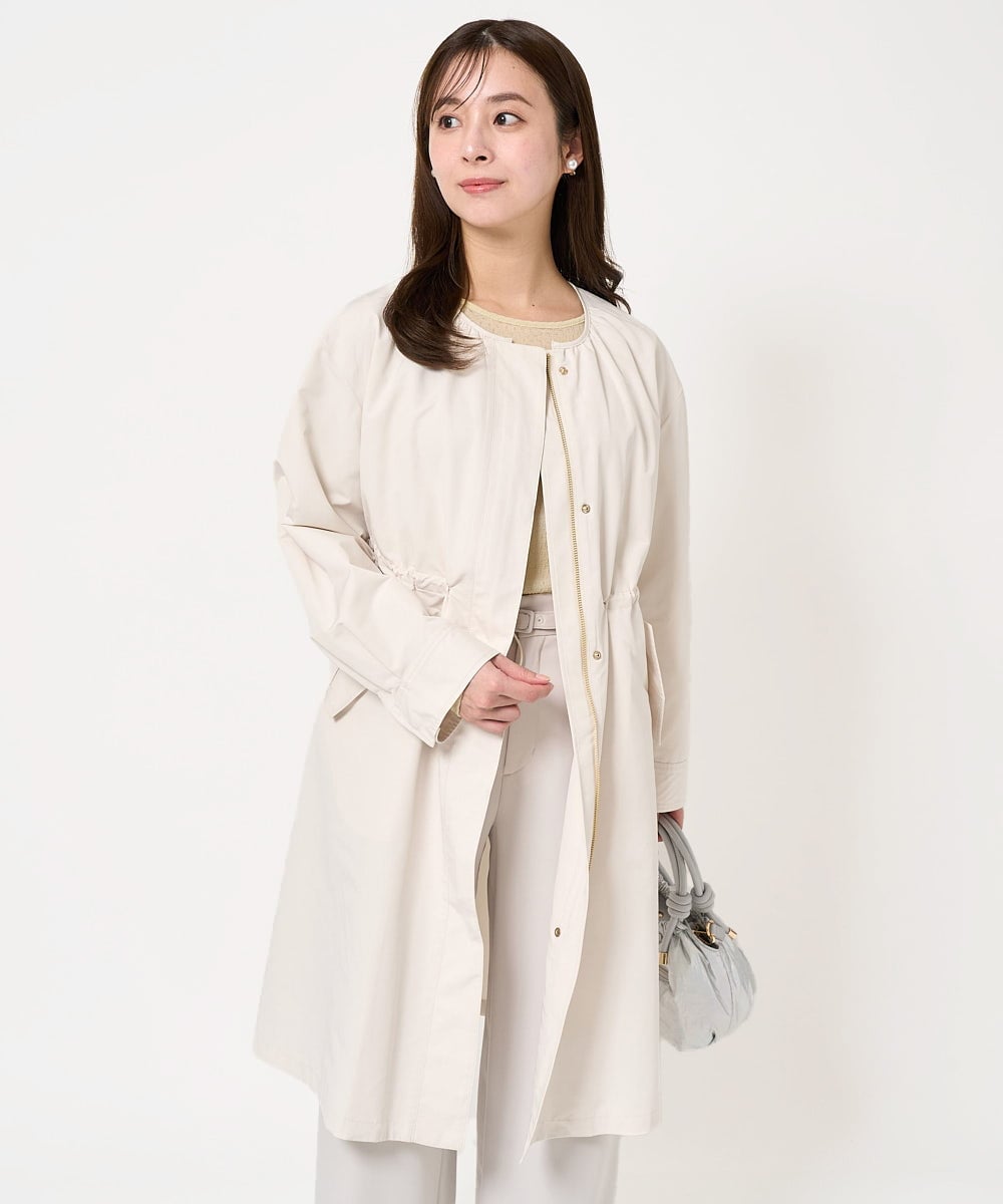 F1VFA26300 MK MICHEL KLEIN(小さいサイズ)(メゾン ドゥ サンク) 【小さいサイズ】タフタノーカラーロングコート/洗える アイボリー