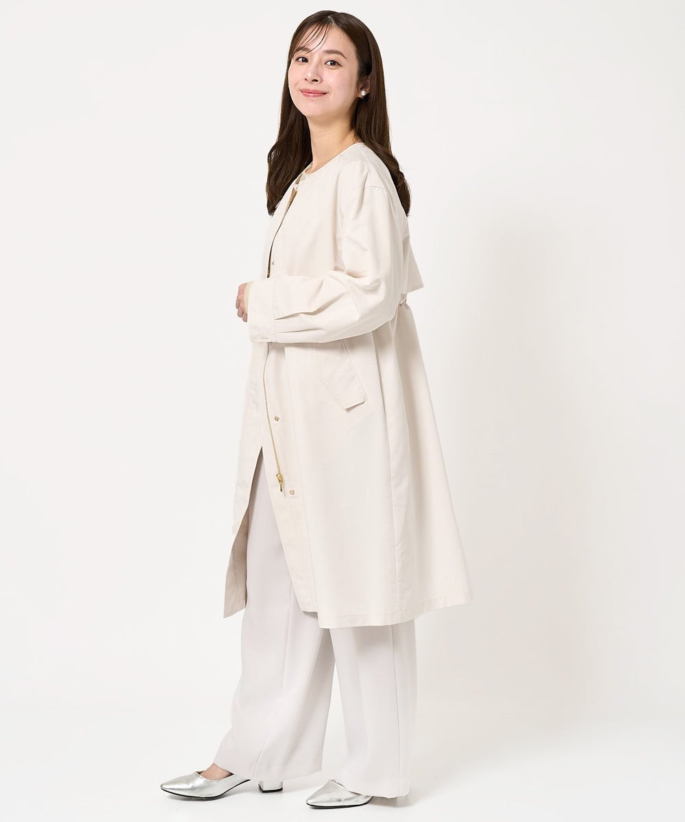 F1VFA26300 MK MICHEL KLEIN(小さいサイズ)(メゾン ドゥ サンク) 【小さいサイズ】タフタノーカラーロングコート/洗える アイボリー