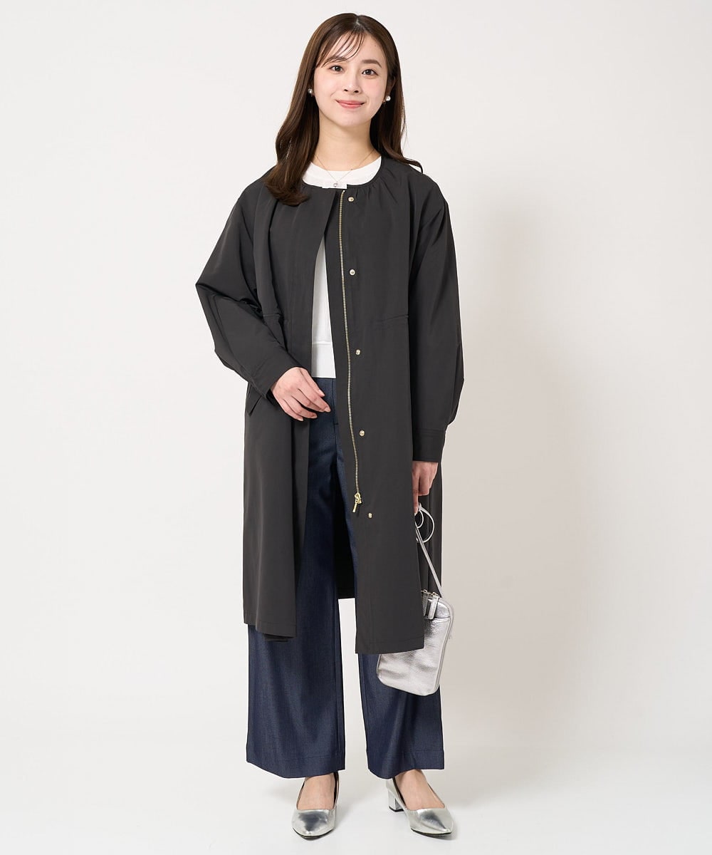 F1VFA26300 MK MICHEL KLEIN(小さいサイズ)(メゾン ドゥ サンク) 【小さいサイズ】タフタノーカラーロングコート/洗える アイボリー