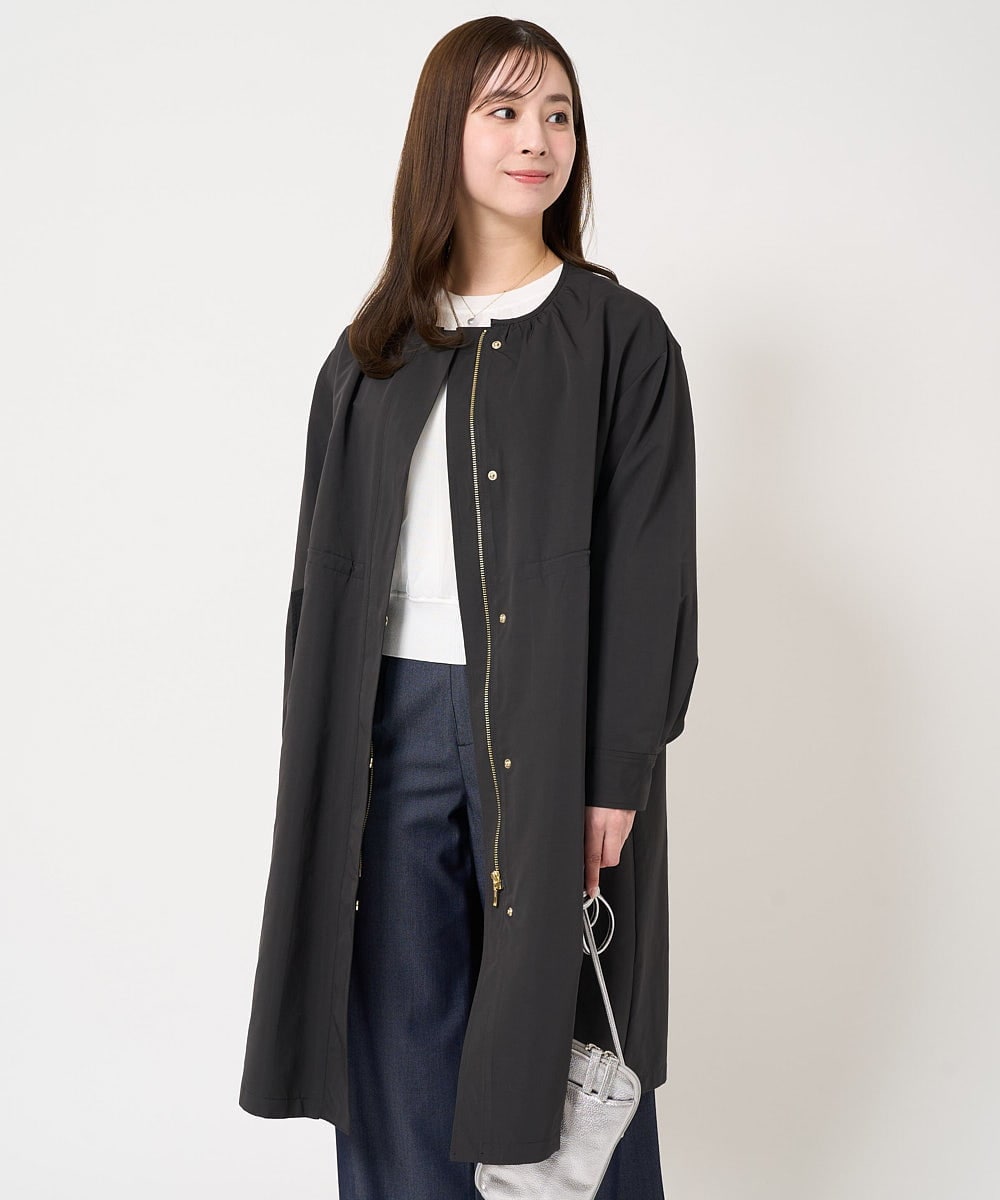 F1VFA26300 MK MICHEL KLEIN(小さいサイズ)(メゾン ドゥ サンク) 【小さいサイズ】タフタノーカラーロングコート/洗える アイボリー