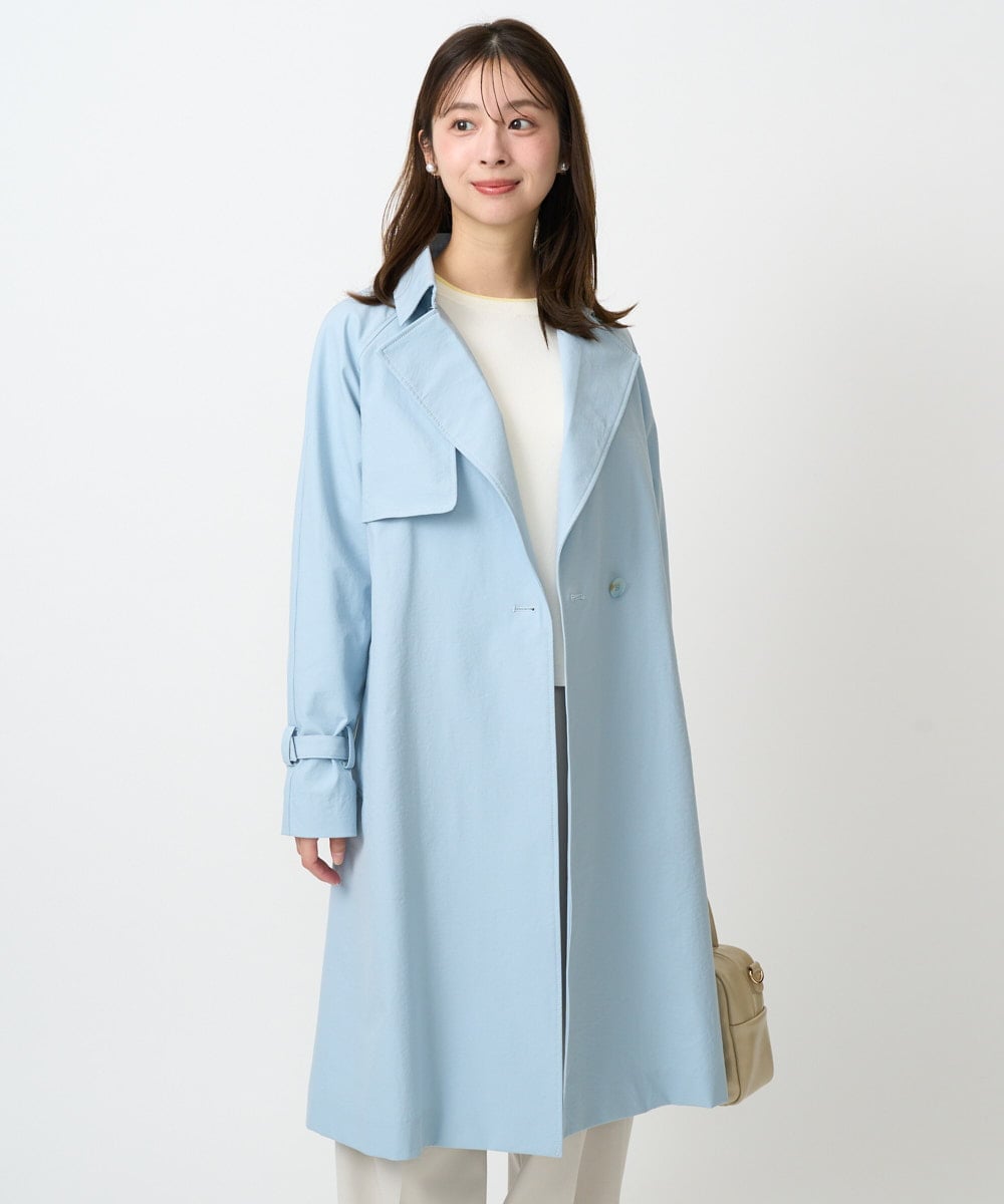 F1VFD10300 MK MICHEL KLEIN(小さいサイズ)(メゾン ドゥ サンク) 【小さいサイズ】トレンチディティールロングコート/撥水/洗える ライトブルー
