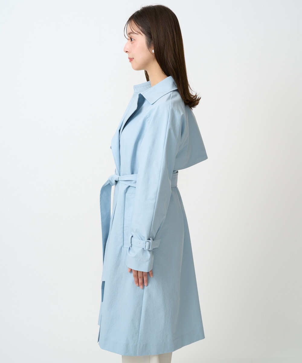F1VFD10300 MK MICHEL KLEIN(小さいサイズ)(メゾン ドゥ サンク) 【小さいサイズ】トレンチディティールロングコート/撥水/洗える ライトブルー