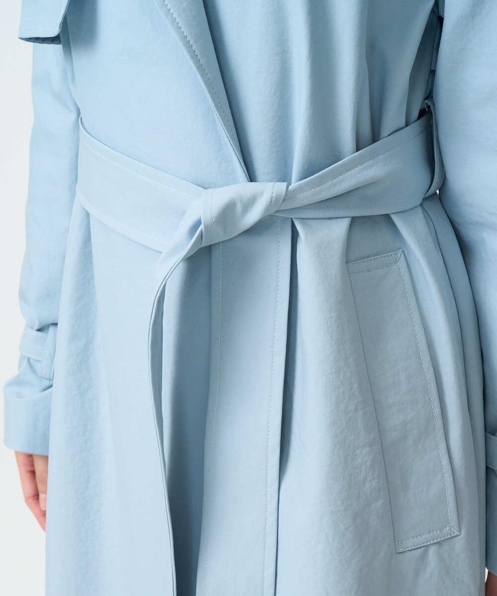 F1VFD10300 MK MICHEL KLEIN(小さいサイズ)(メゾン ドゥ サンク) 【小さいサイズ】トレンチディティールロングコート/撥水/洗える ライトブルー