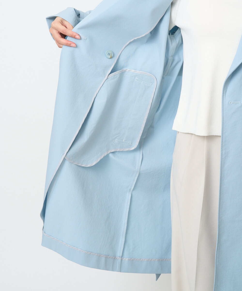 F1VFD10300 MK MICHEL KLEIN(小さいサイズ)(メゾン ドゥ サンク) 【小さいサイズ】トレンチディティールロングコート/撥水/洗える ライトブルー