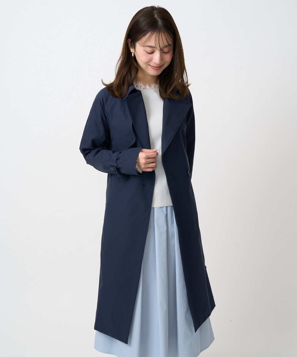 F1VFD10300 MK MICHEL KLEIN(小さいサイズ)(メゾン ドゥ サンク) 【小さいサイズ】トレンチディティールロングコート/撥水/洗える ライトブルー