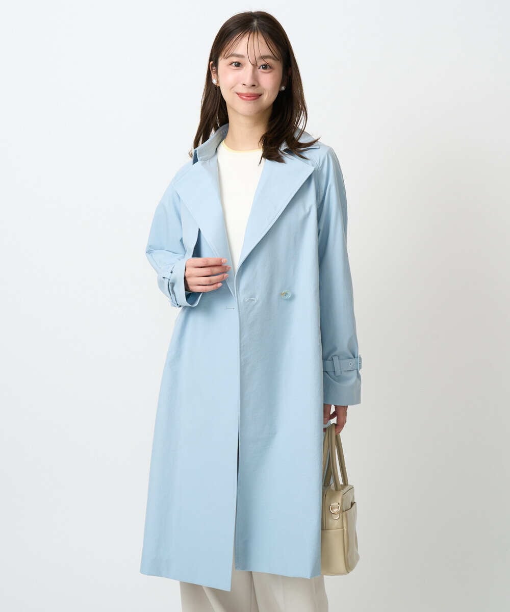 F1VFD10300 MK MICHEL KLEIN(小さいサイズ)(メゾン ドゥ サンク) 【小さいサイズ】トレンチディティールロングコート/撥水/洗える ライトブルー