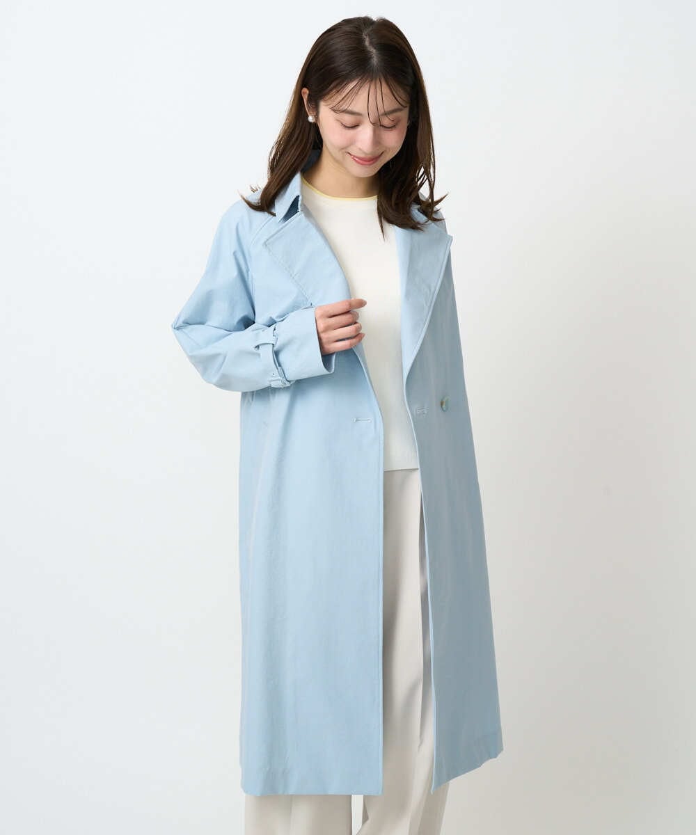 F1VFD10300 MK MICHEL KLEIN(小さいサイズ)(メゾン ドゥ サンク) 【小さいサイズ】トレンチディティールロングコート/撥水/洗える ライトブルー