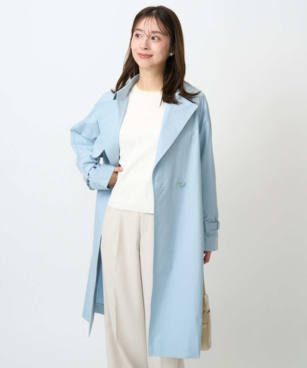 F1VFD10300 MK MICHEL KLEIN(小さいサイズ)(メゾン ドゥ サンク) 【小さいサイズ】トレンチディティールロングコート/撥水/洗える ライトブルー