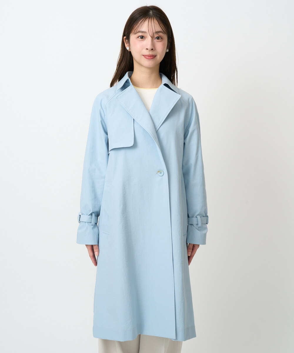F1VFD10300 MK MICHEL KLEIN(小さいサイズ)(メゾン ドゥ サンク) 【小さいサイズ】トレンチディティールロングコート/撥水/洗える ライトブルー