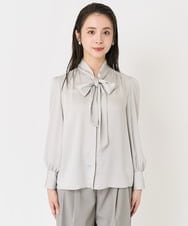 F6BAA09230 MICHEL KLEIN(小さいサイズ)(メゾン ドゥ サンク) [小さいサイズ]ストレッチサテンボウタイブラウス ホワイト