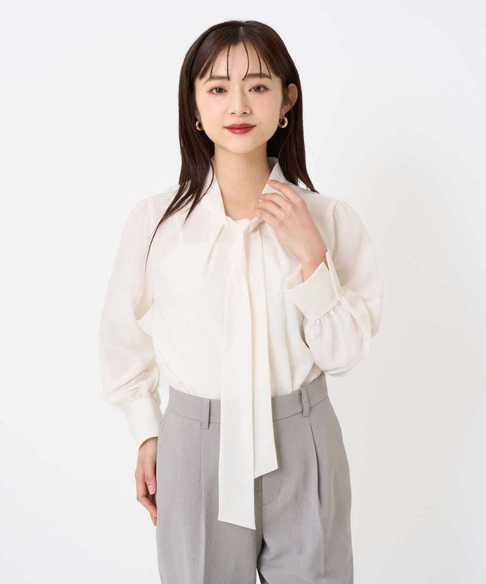 F6BAD11220 MICHEL KLEIN(小さいサイズ)(メゾン ドゥ サンク) [小さいサイズ]ボウタイブラウス ラベンダー