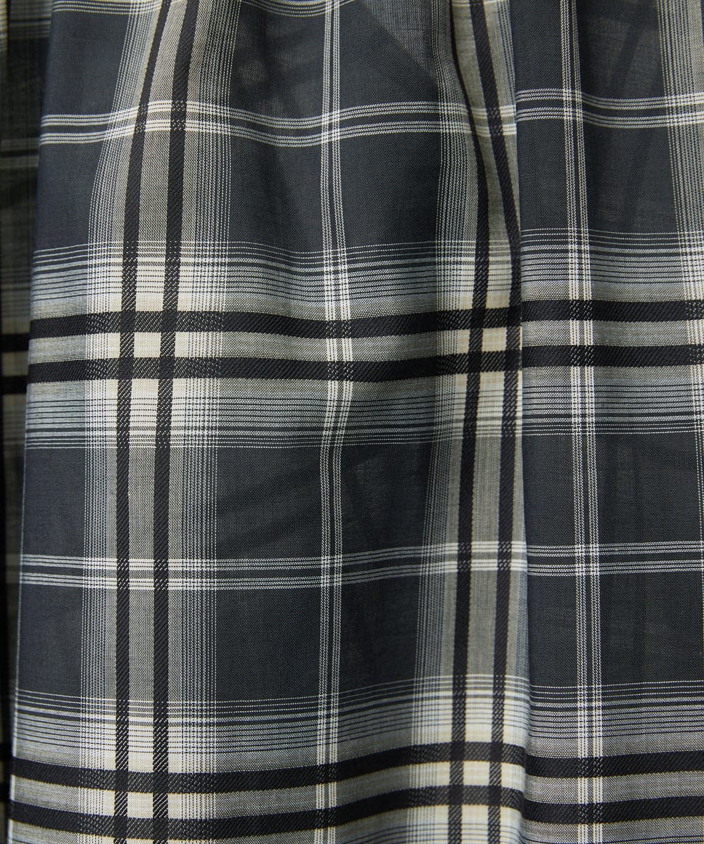 F6BAD15180 MICHEL KLEIN(小さいサイズ)(メゾン ドゥ サンク) [小さいサイズ][セットアップ対応]ギャザーブラウス　シアーチェック柄 ブラック