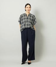 F6BAD15180 MICHEL KLEIN(小さいサイズ)(メゾン ドゥ サンク) [小さいサイズ][セットアップ対応]ギャザーブラウス　シアーチェック柄 ブラック