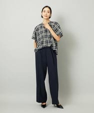 F6BAD15180 MICHEL KLEIN(小さいサイズ)(メゾン ドゥ サンク) [小さいサイズ][セットアップ対応]ギャザーブラウス　シアーチェック柄 ブラック