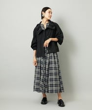 F6BAD15180 MICHEL KLEIN(小さいサイズ)(メゾン ドゥ サンク) [小さいサイズ][セットアップ対応]ギャザーブラウス　シアーチェック柄 ブラック