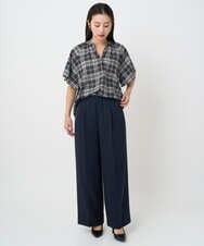 F6BAD15180 MICHEL KLEIN(小さいサイズ)(メゾン ドゥ サンク) [小さいサイズ][セットアップ対応]ギャザーブラウス　シアーチェック柄 ブラック