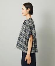 F6BAD15180 MICHEL KLEIN(小さいサイズ)(メゾン ドゥ サンク) [小さいサイズ][セットアップ対応]ギャザーブラウス　シアーチェック柄 ブラック