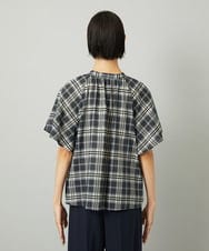 F6BAD15180 MICHEL KLEIN(小さいサイズ)(メゾン ドゥ サンク) [小さいサイズ][セットアップ対応]ギャザーブラウス　シアーチェック柄 ブラック