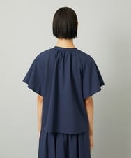 F6BAD18180 MICHEL KLEIN(小さいサイズ)(メゾン ドゥ サンク) [小さいサイズ][セットアップ対応]ギャザーブラウス　サッカー無地 ネイビー